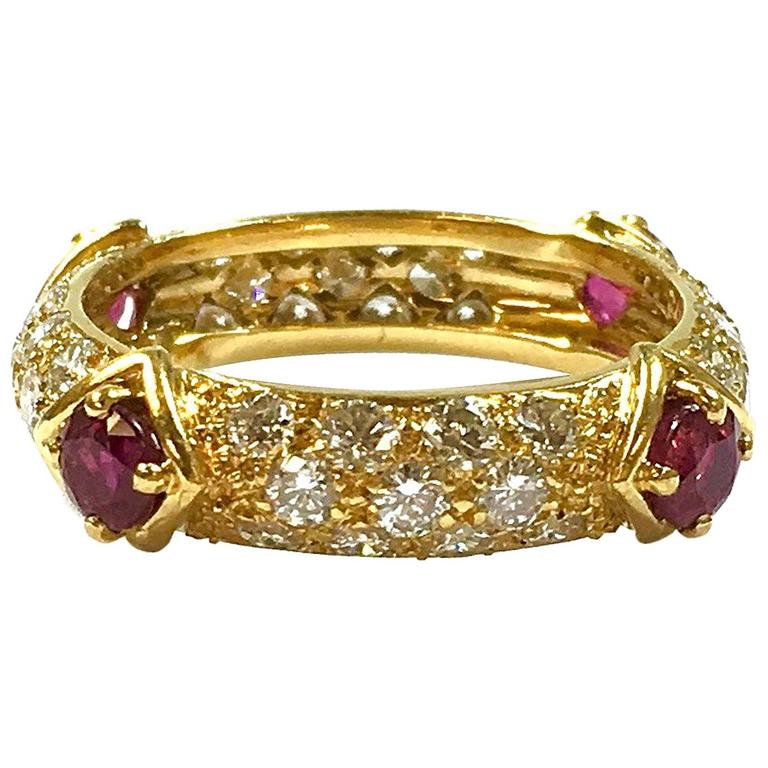 Mauboussin Diamond and Ruby Yellow Gold Eternity Band For Sale at 1stdibs