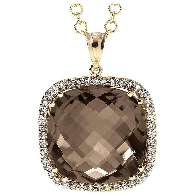 21.76ct Smokey Quartz Diamond Pendant For Sale at 1stDibs
