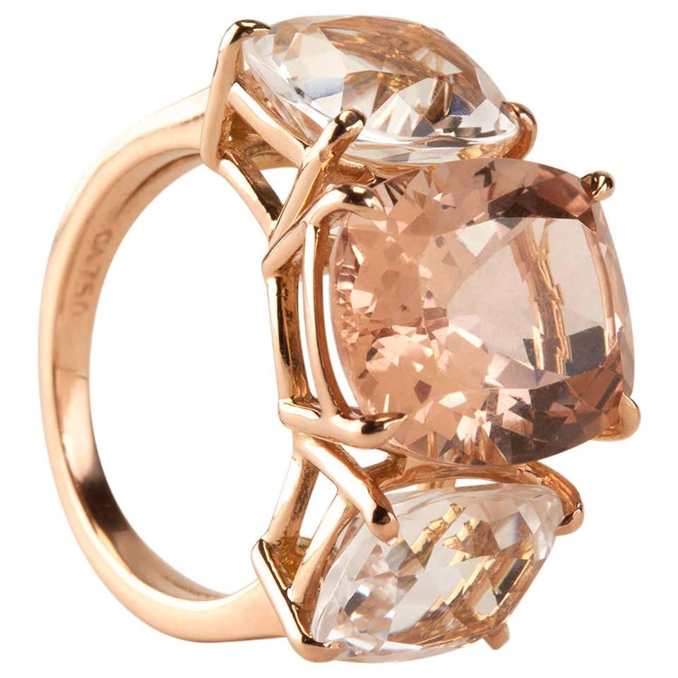 Morganite Gold Rings Morganite Iolite Gold Three Stone Cushion Ring For Sale at 1stDibs ...