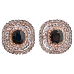 Vintage Sapphires, Diamonds, Rose Gold and Silver Earrings.