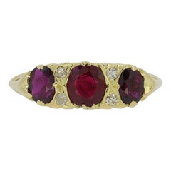 Vintage Ruby and Diamond Three Stone Ring