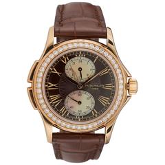 Pre-owned Patek Philippe 18k rose gold Calatrava Travel Time Ladies Watch