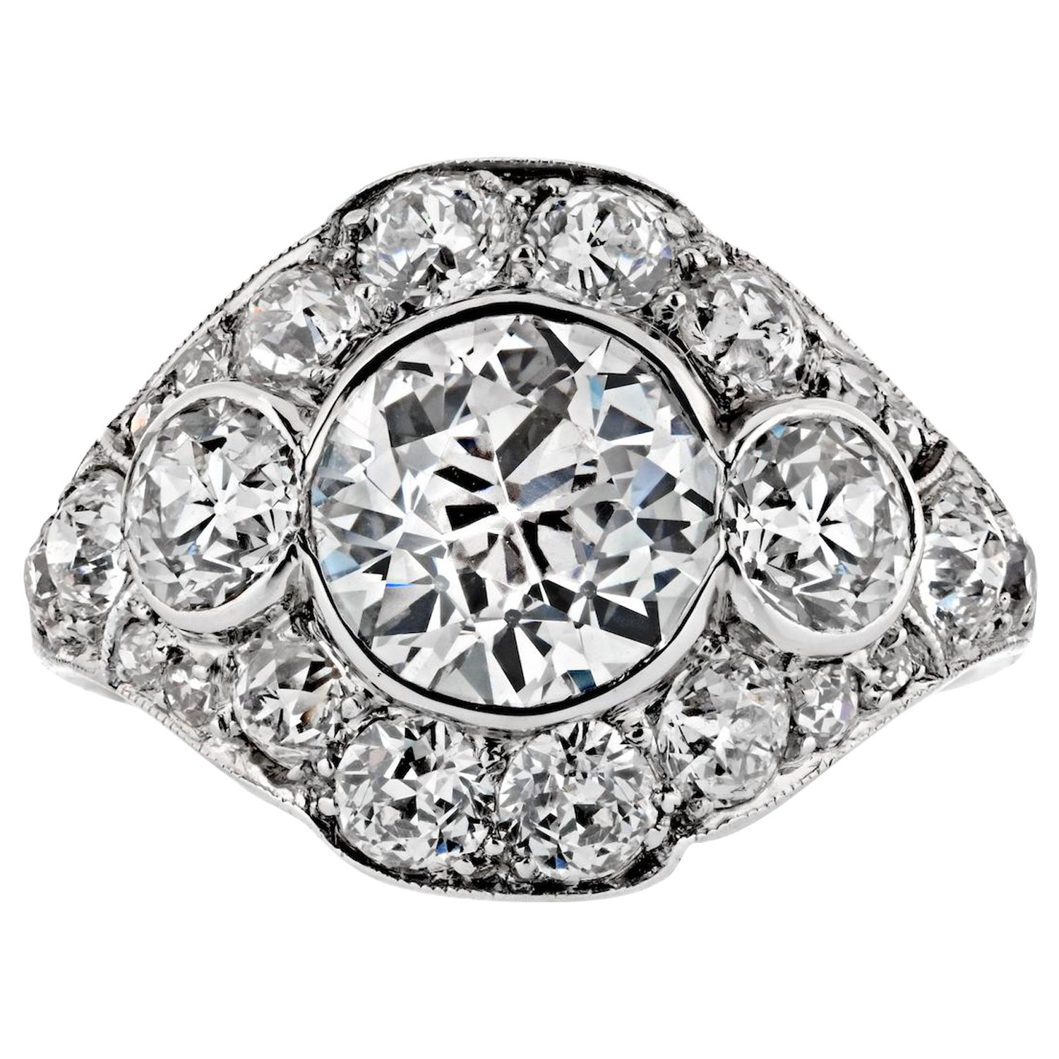2.13 carat Old European Cut Diamond M/VS1 GIA Vintage Engagement Ring For Sale