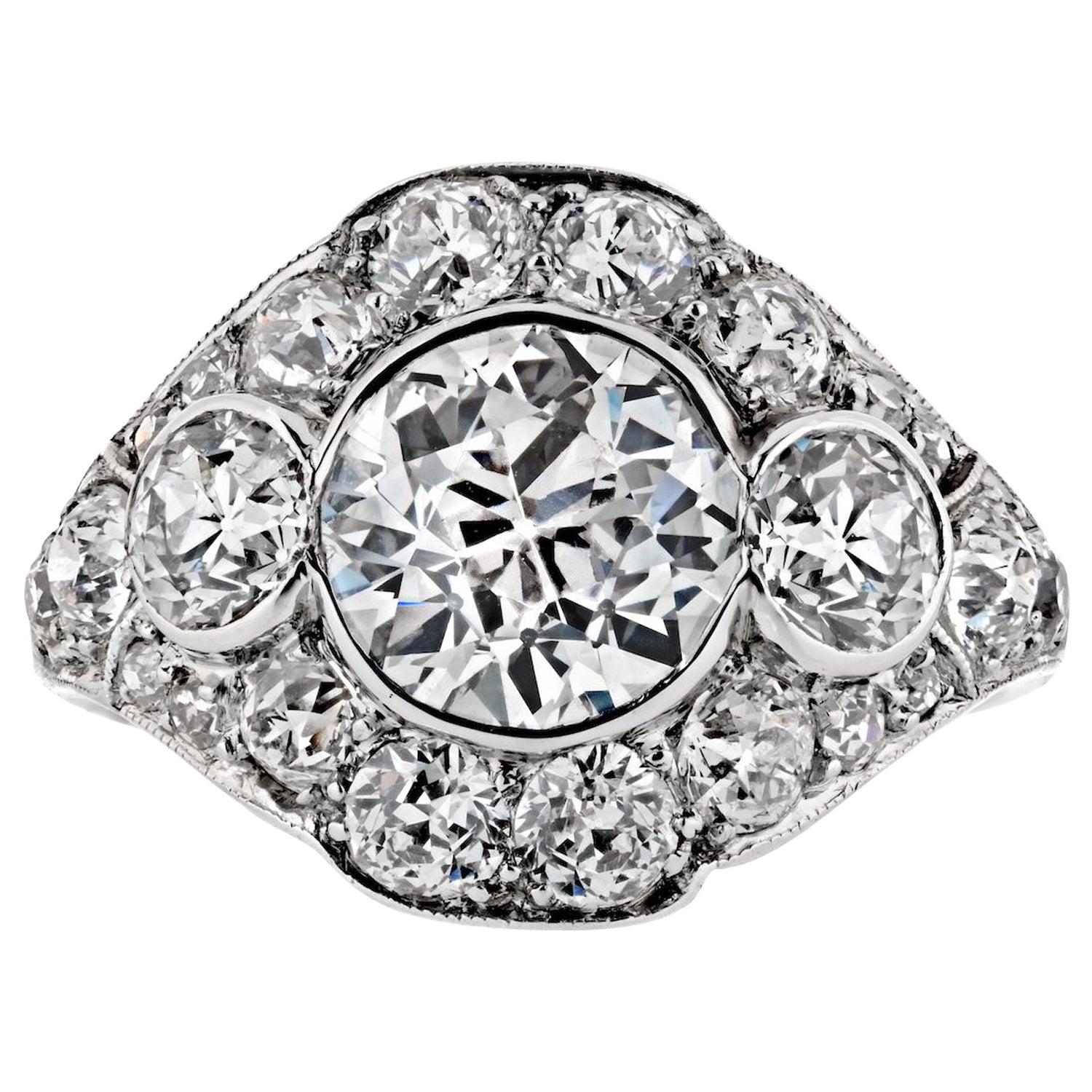 1.74 Karat Diamant im alteuropäischen Schliff H VS2 GIA Vintage Verlobungsring