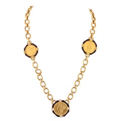 David Webb 18K Yellow Gold  Five Coin Link Chain Necklace