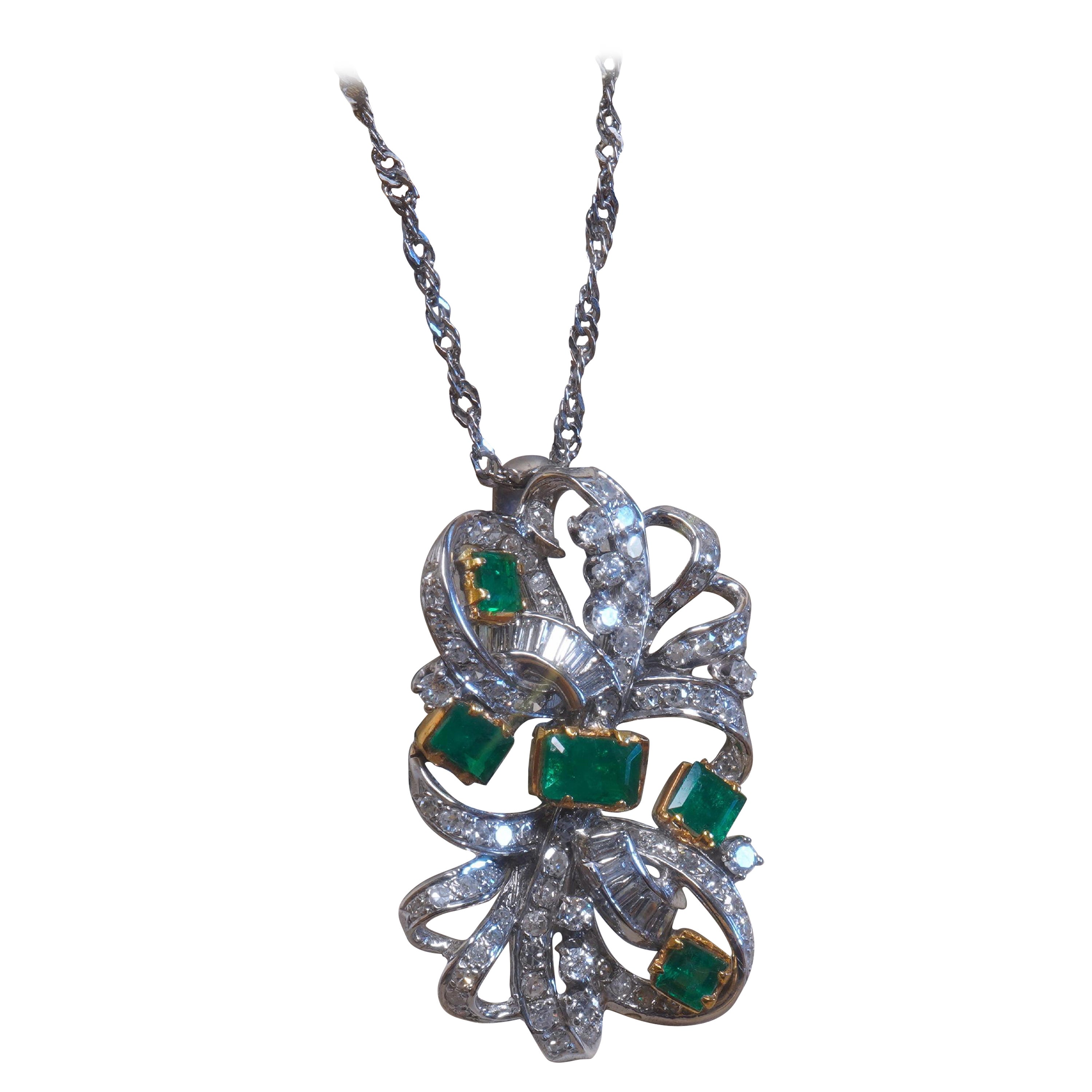 GIA Emerald Platinum 18K Pendant Diamond Certified Victorian Huge AAA 5.26 Cts