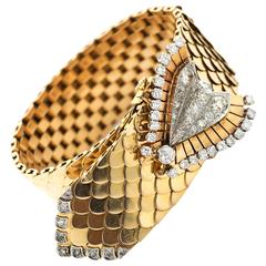  French 1940's Retro Diamond Gold Buckle Bracelet