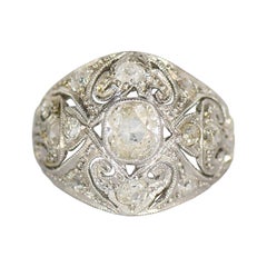 14K White Gold/Platinum Art Deco Diamond Ring 1.45 ct