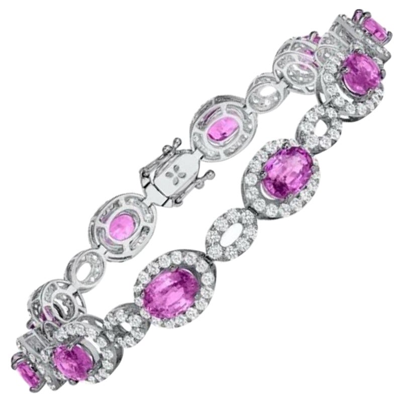 8.39-carat, oval Pink Sapphire and Diamond bracelet.  For Sale