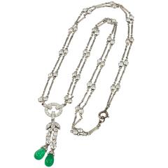 Diamond and Emerald Platinum Necklace Circa 1920s