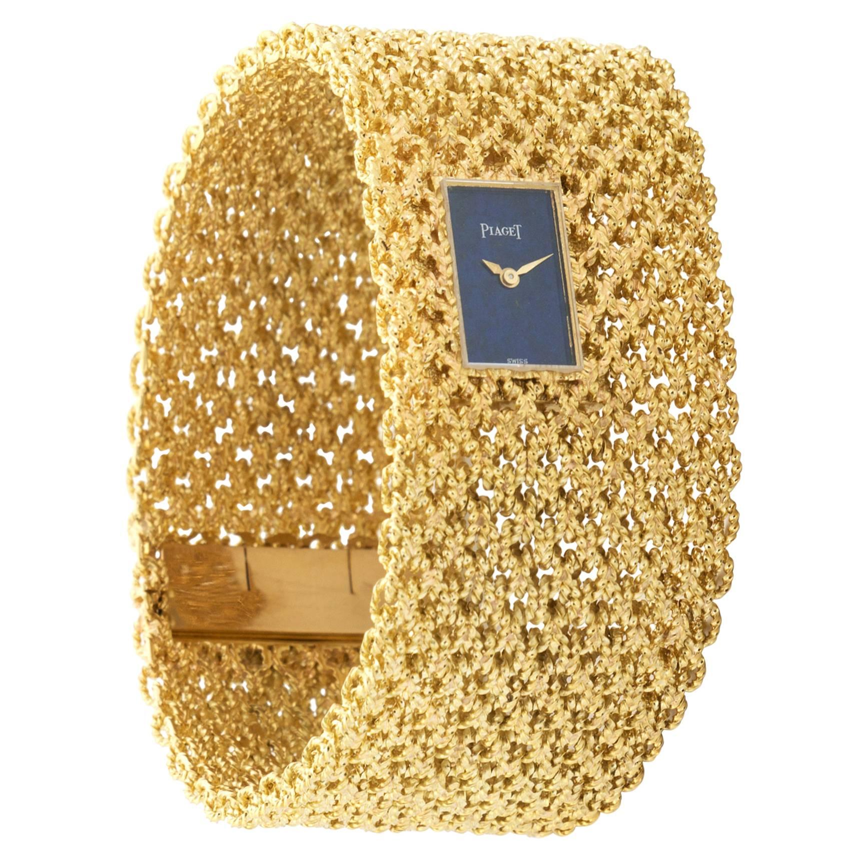 A Lady's Yellow Gold Wide Basket Weave Bracelet Watch by Piaget