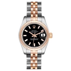 Rolex Datejust Steel Rose Gold Black Dial Ladies Watch 179171 Box Card