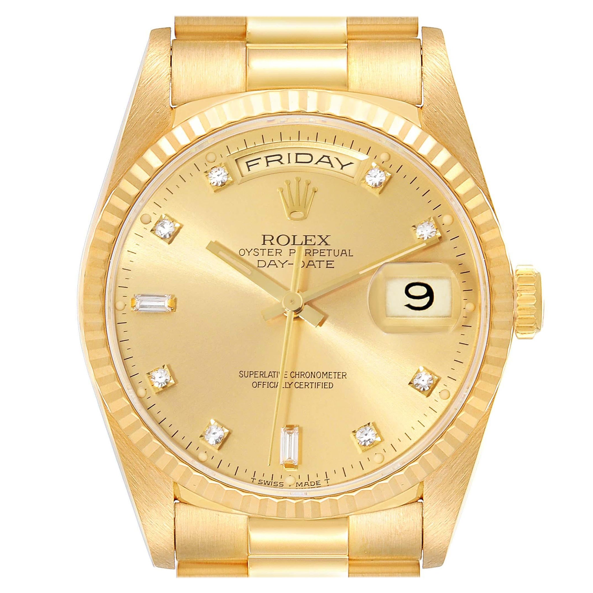 Rolex President Day-Date Yellow Gold Champagne Diamond Dial Mens Watch 18238 For Sale