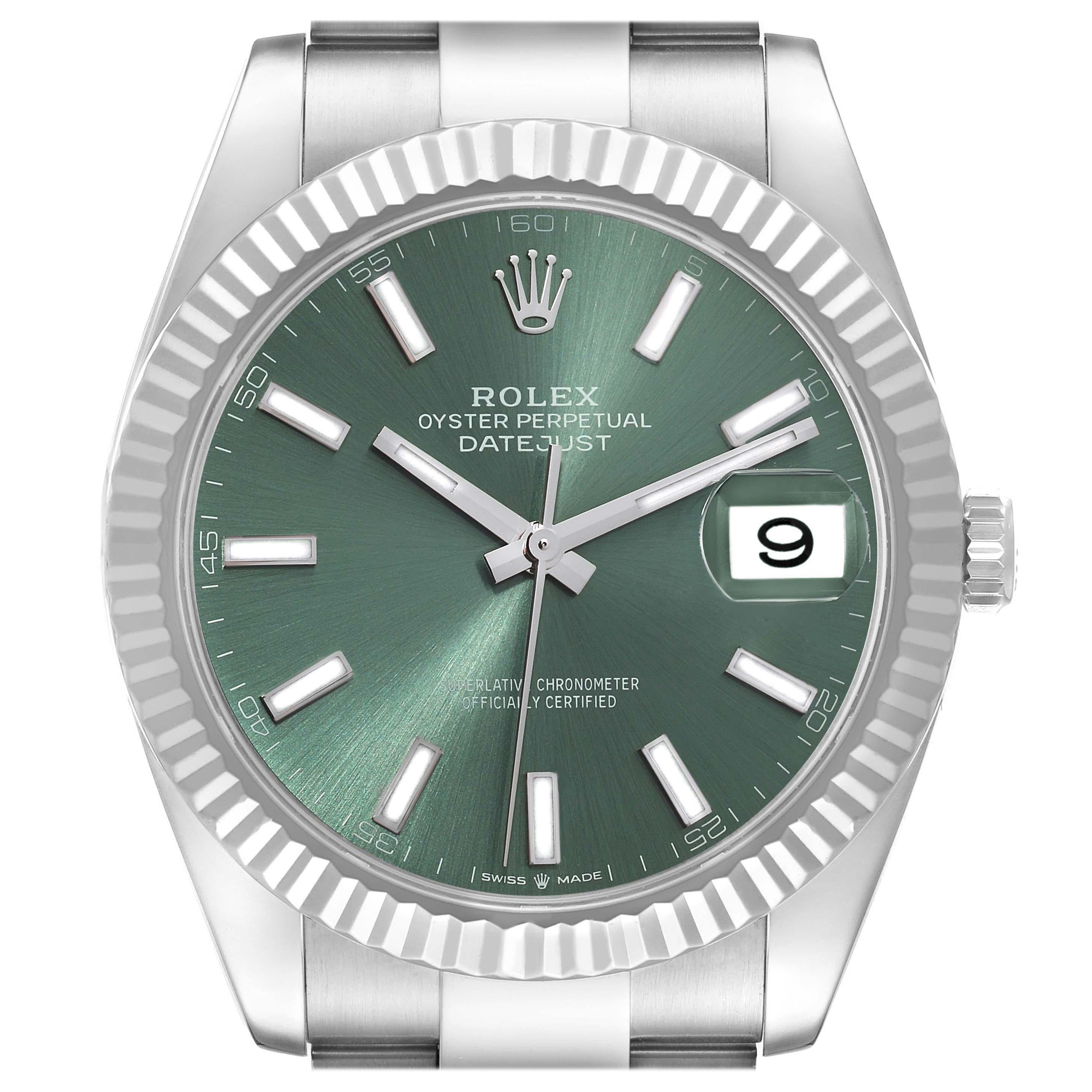 Rolex Datejust 41 Steel White Gold Mint Green Dial Mens Watch 126334 For Sale
