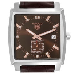 Tag Heuer Monaco Steel Brown Diamond Dial Mens Watch WAW131E Box Card