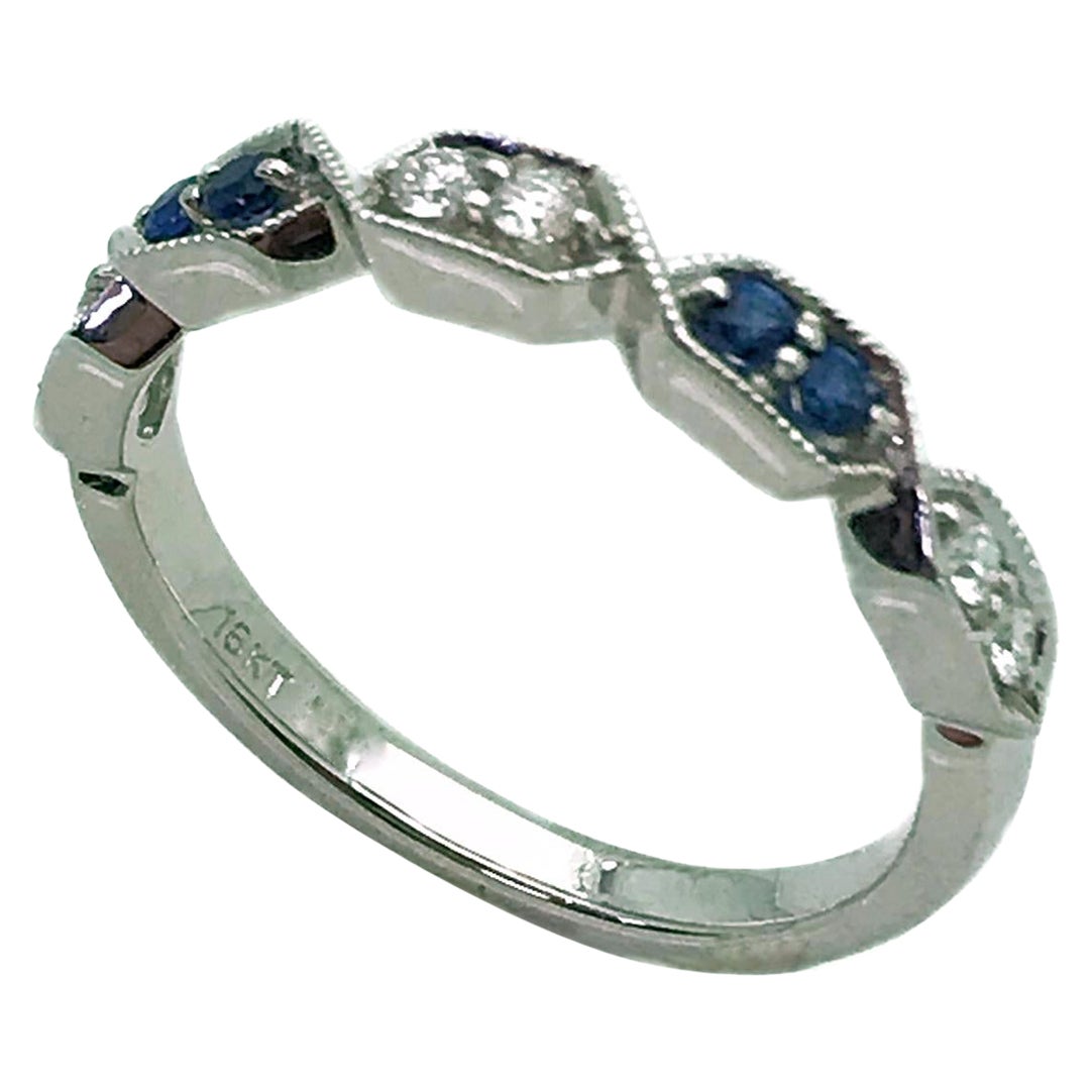 Sapphire and Diamond Band Ring, White Gold, Anniversary Band For Sale