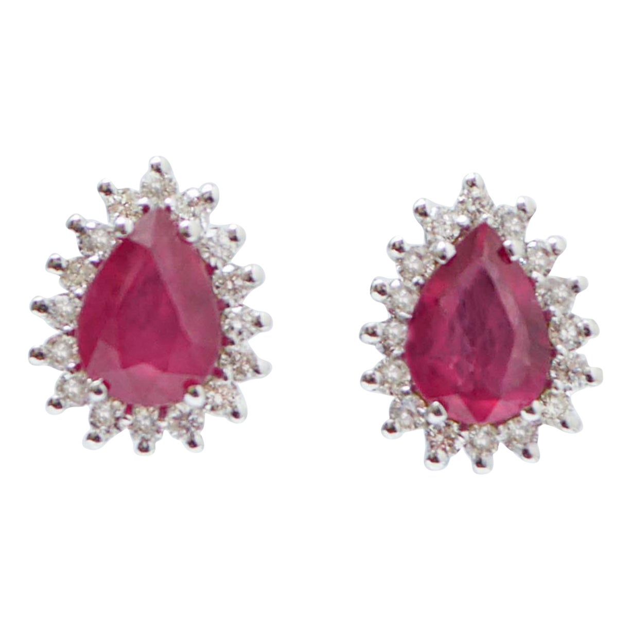 Rubies, Diamonds, 18 Karat White Gold Modern Earrings.