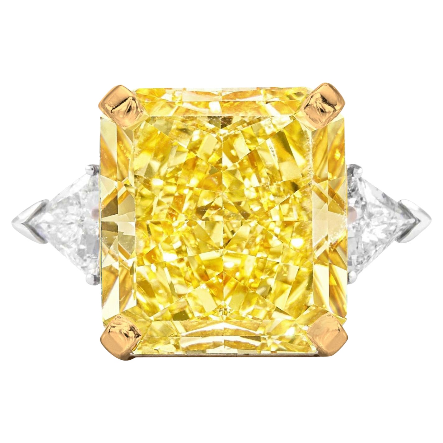 GIA Certified 7.01 Carat Radiant Cut Fancy Yellow Diamond Ring  For Sale