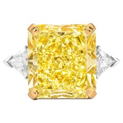 GIA Certified 7 Carat Radiant Cut Fancy Yellow Diamond Ring 