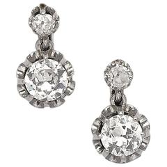 19th Century Old European Cut Diamond Platinum Earrings