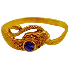 Antique Victorian Lapis Gold Snake Ring 