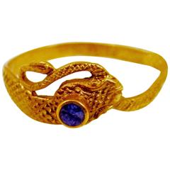 Antique Victorian Lapis Gold Snake Ring