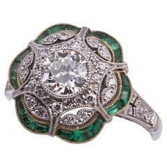 Antique Art Deco Diamond and Emerald Ring