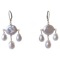 Marina J. Coin & Baroque Pearl Chandelier Earrings with solid 14k Yellow Gold