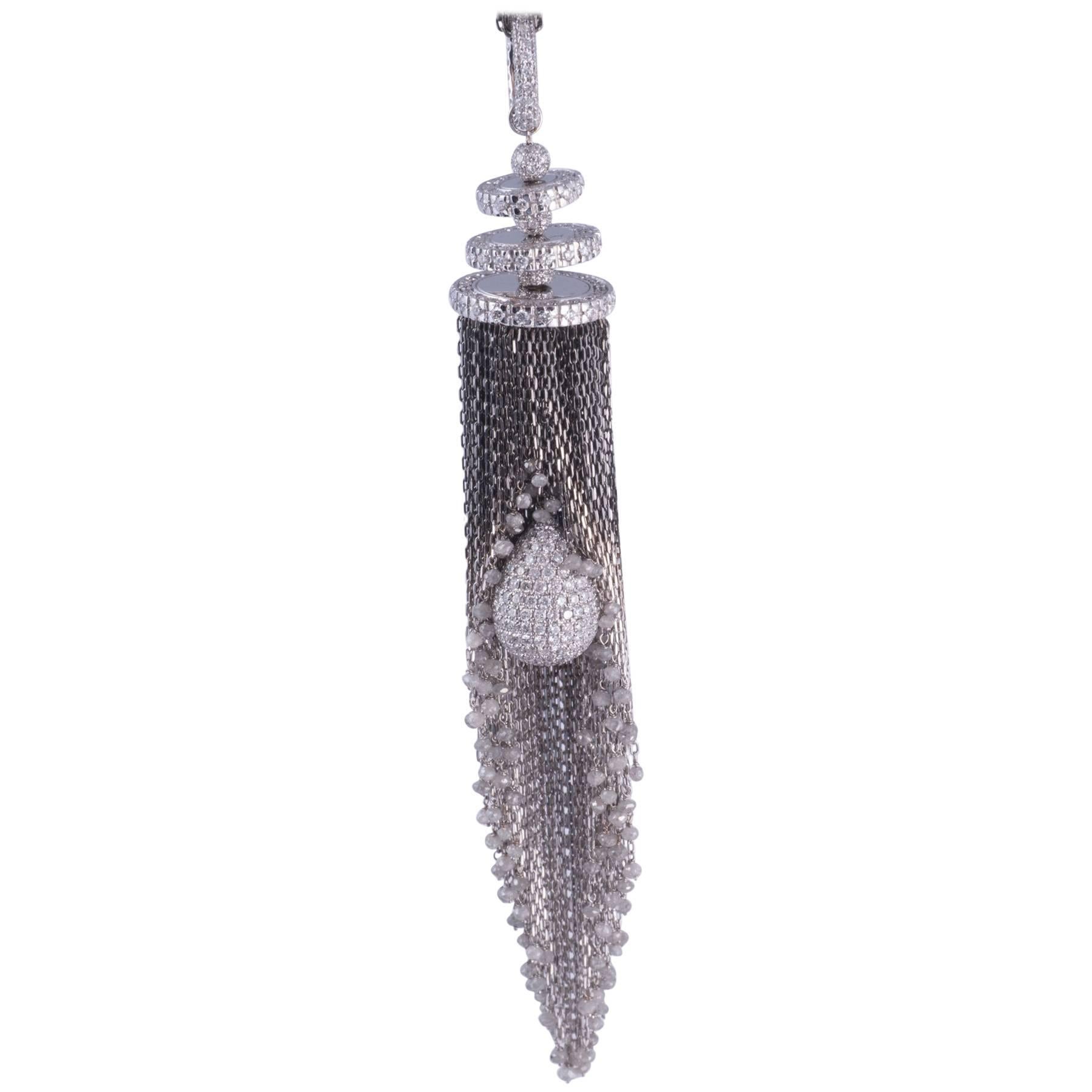 Magnificent White Diamond Gold Tassel Necklace For Sale
