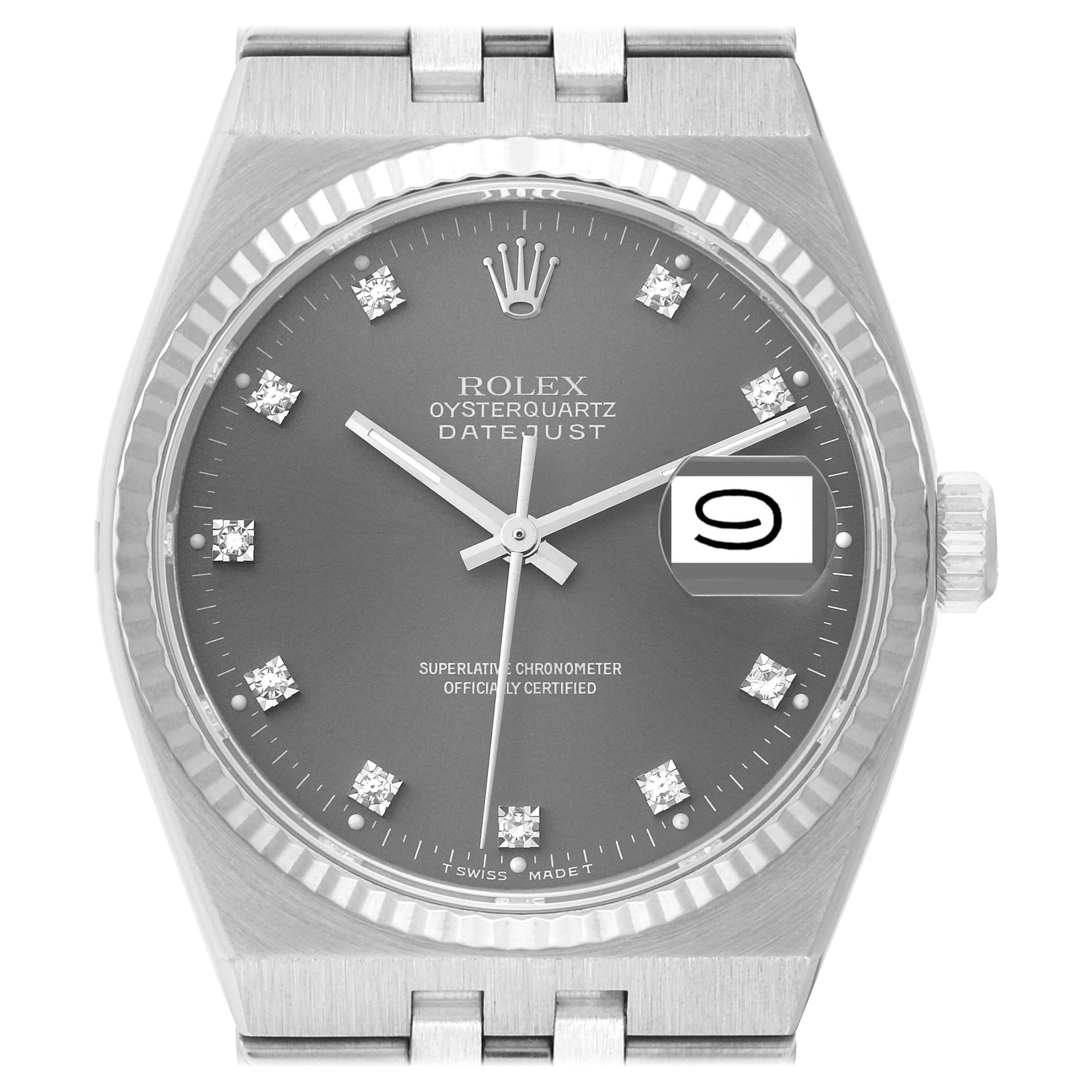 Rolex Oysterquartz Datejust Steel White Gold Diamond Dial Mens Watch 17014 For Sale