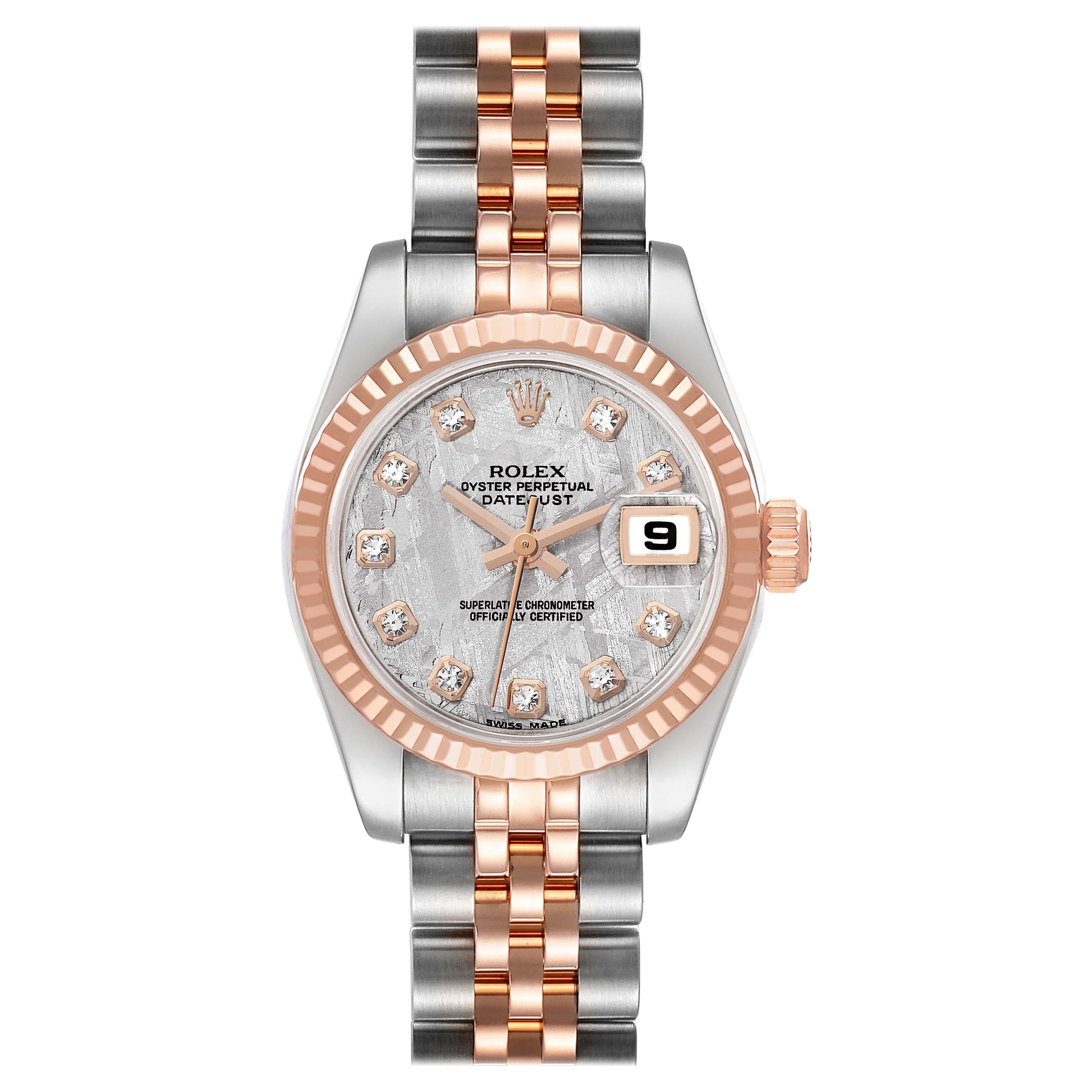 Rolex Montre Datejust en acier, or rose, météorite et diamants pour femmes 179171, carte de boîte en vente