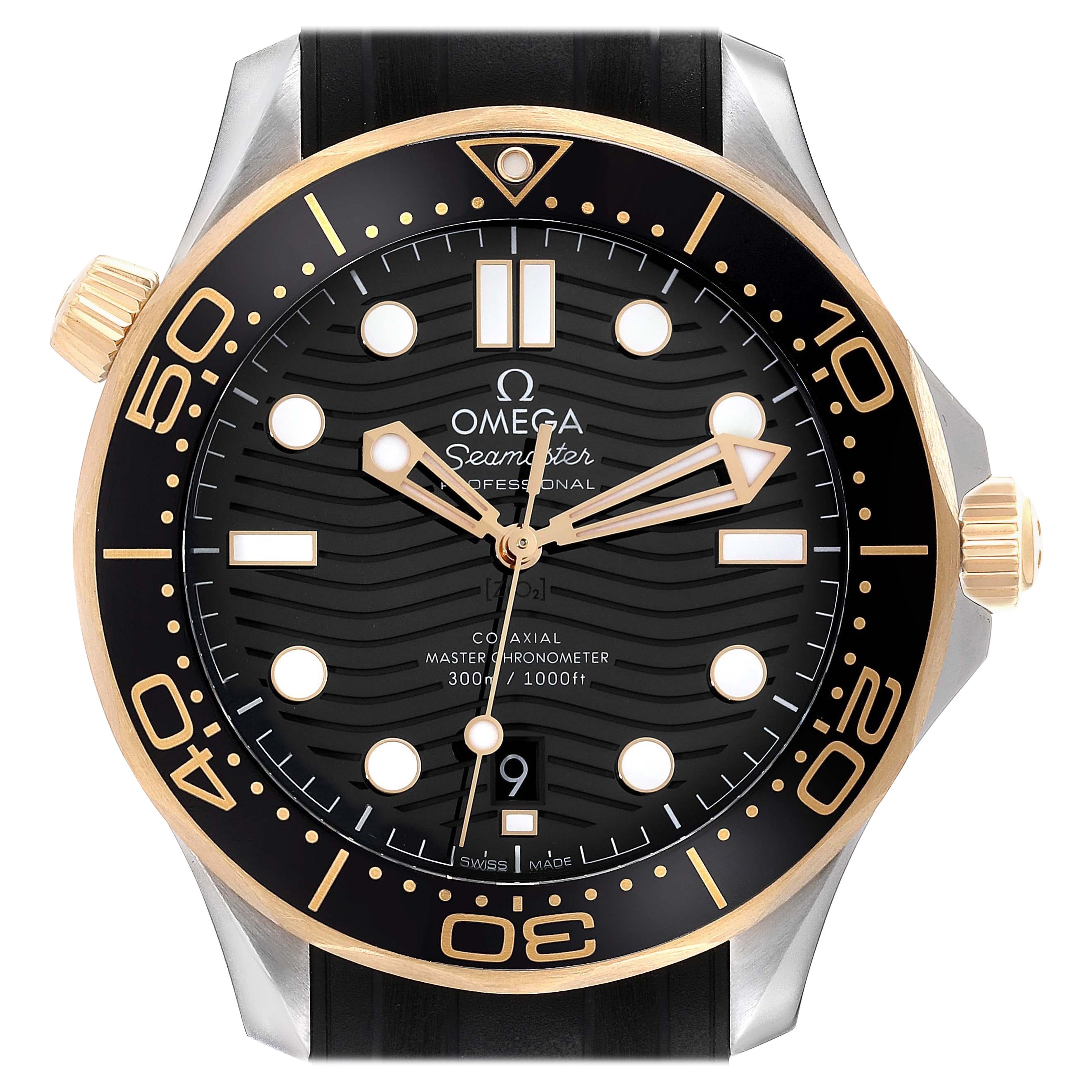 Omega Seamaster Diver Steel Yellow Gold Mens Watch 210.22.42.20.01.001 Card For Sale
