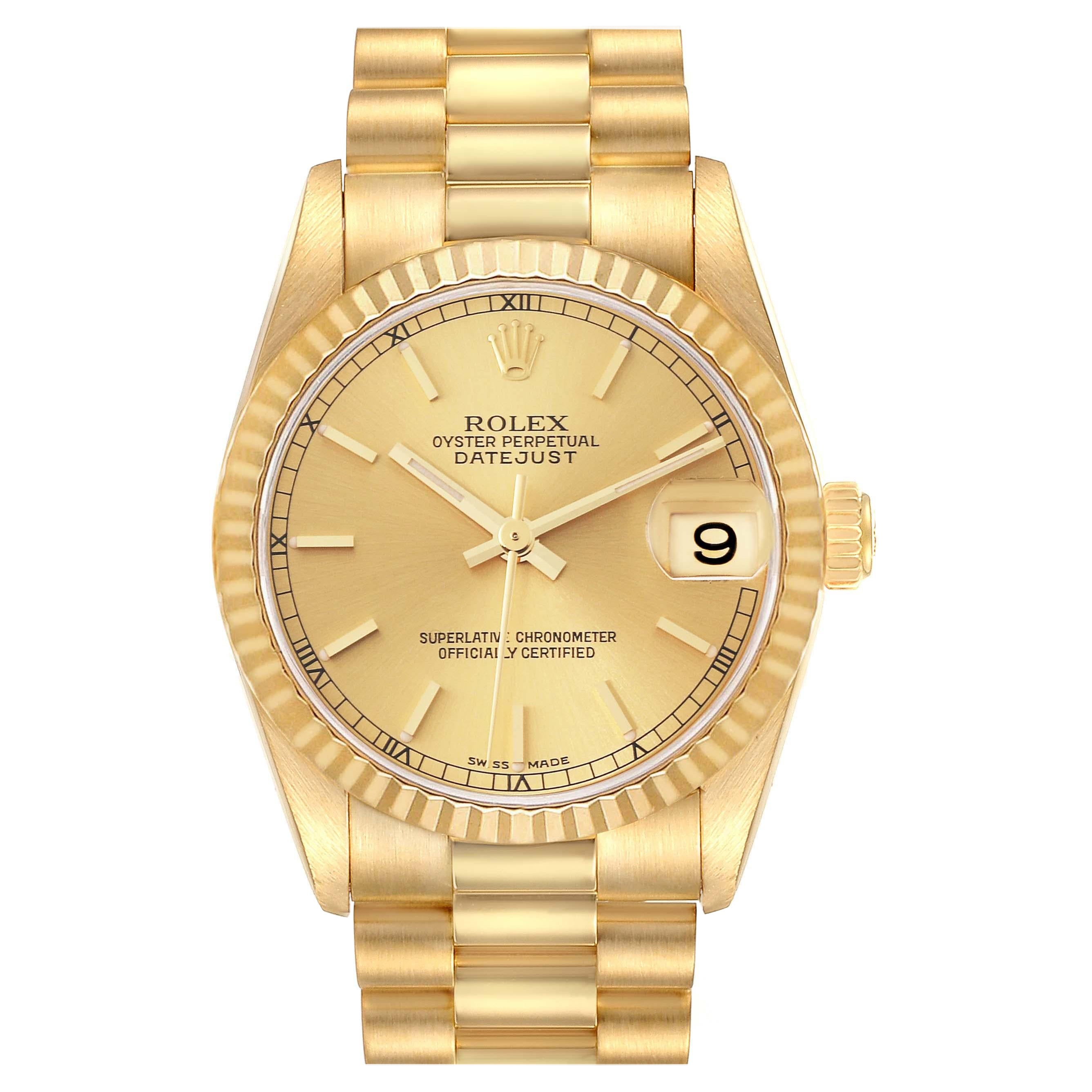 Rolex President Datejust 31 Midsize 18 Karat Gold Diamond Watch 68278 ...