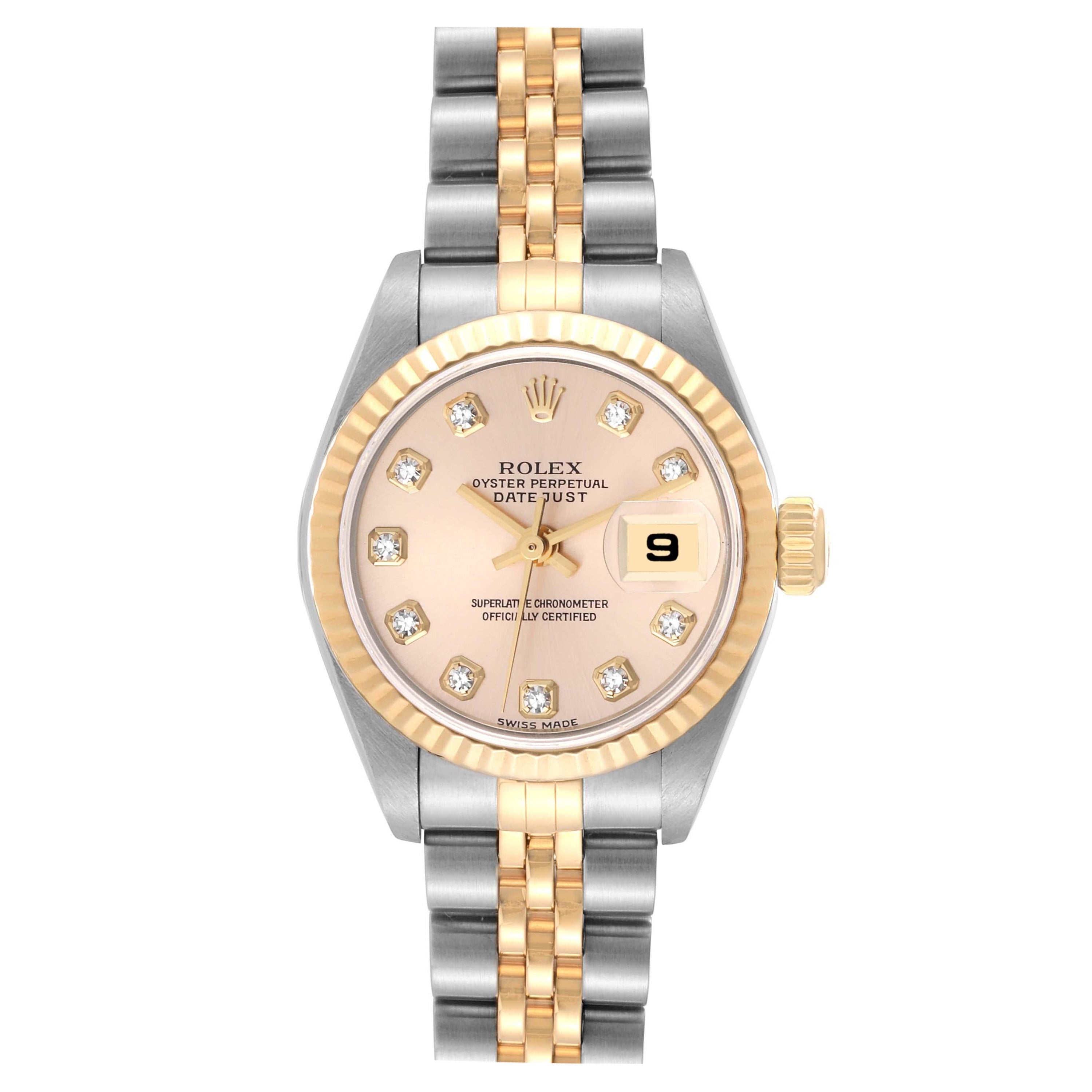 Rolex Datejust Steel Yellow Gold Champagne Diamond Dial Ladies Watch 79173