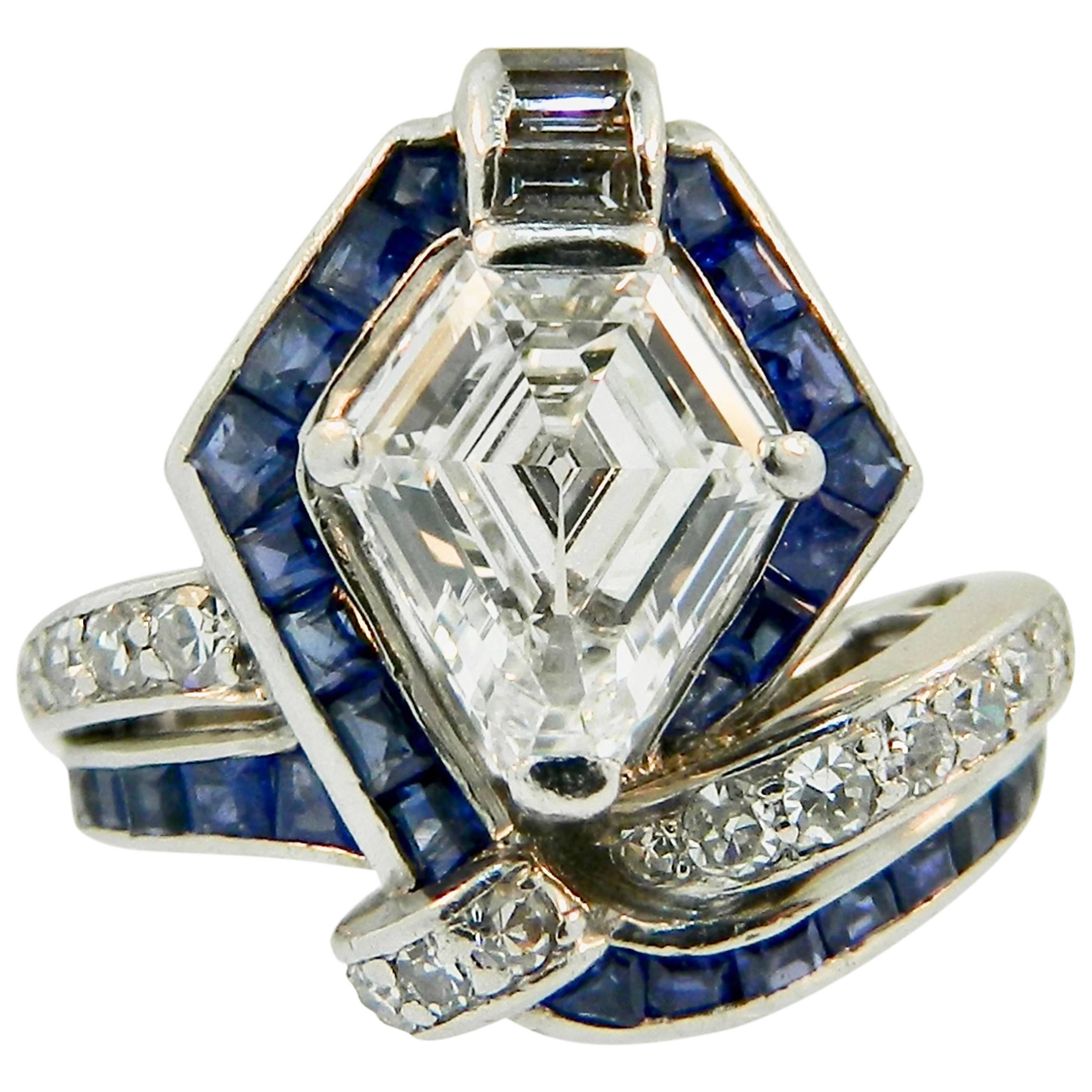 Art Deco Diamond Sapphire Platinum Egyptian Cobra Ring For Sale