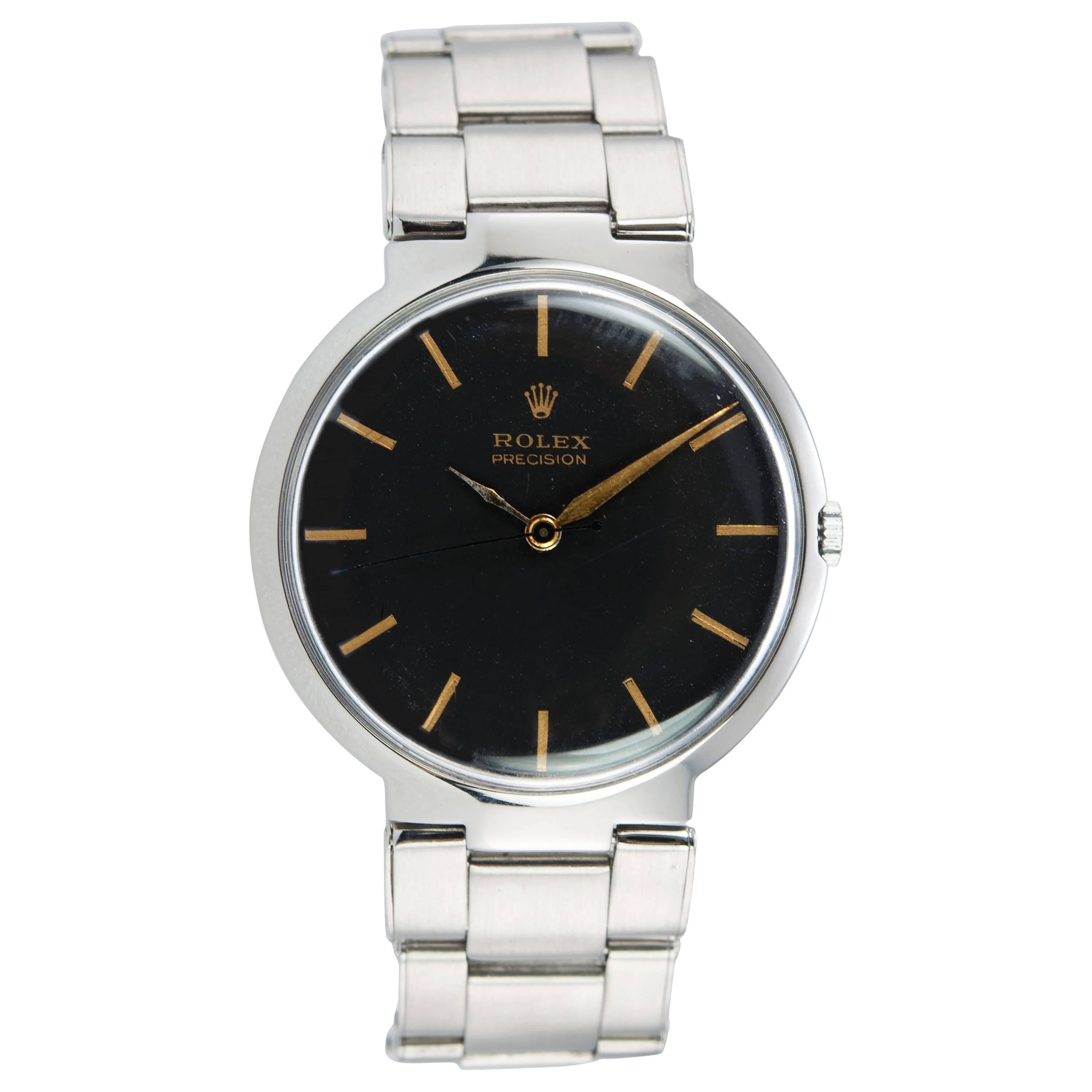 Rolex Steel Dress Model Wristwatch with Black Dial Ref 1210