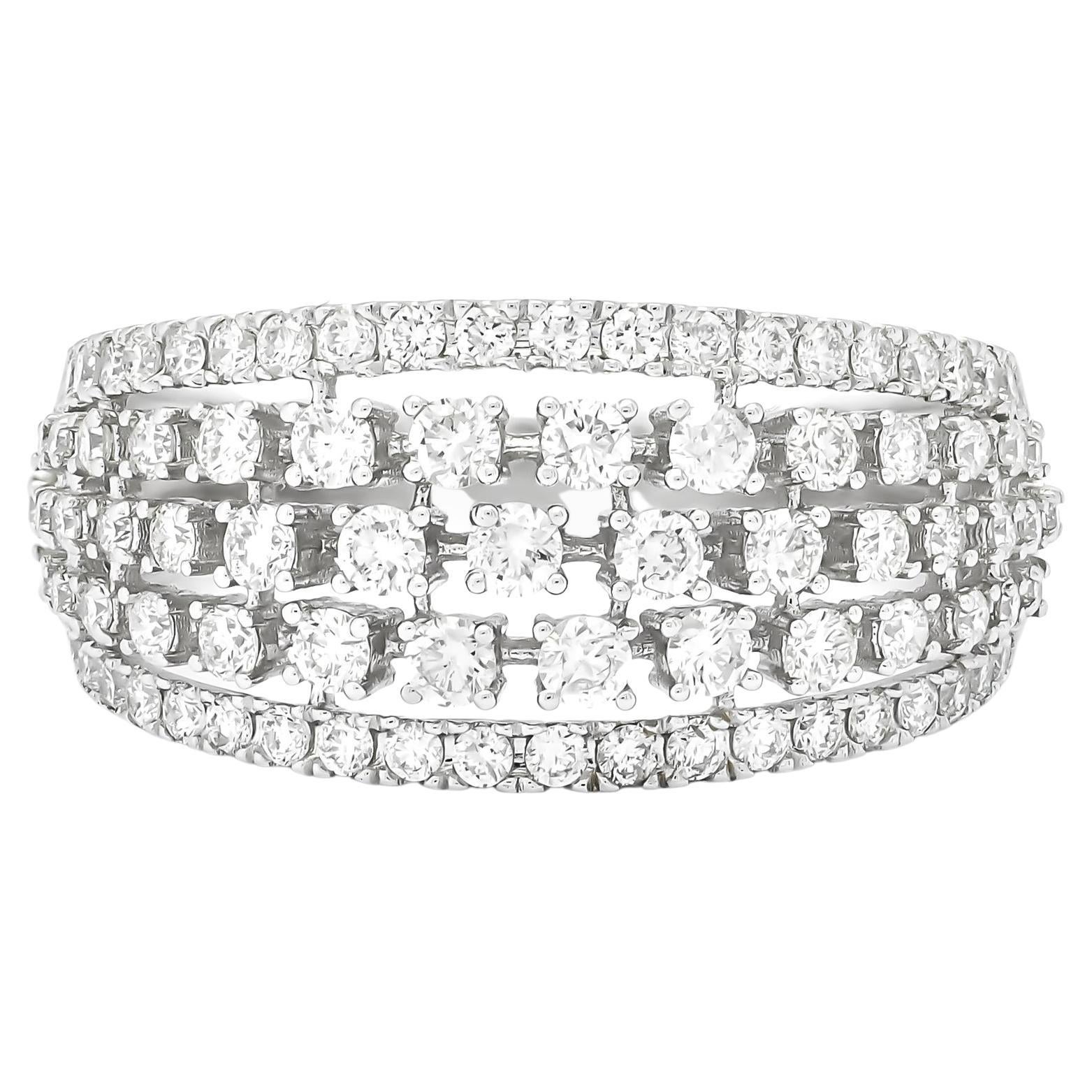 Natural Diamonds 1.01 Carat 18 Karat White Gold Multi Row Luxury Fashion Ring