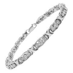 .925 Sterling Silver 1/10 Carat Diamond Miracle Set 3 Stone Link Bracelet