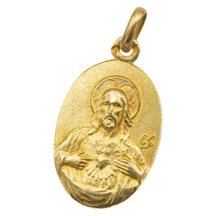 Vintage French 18K oval Double sided medal - 18 ct solid yellow gold  - Catholic charm