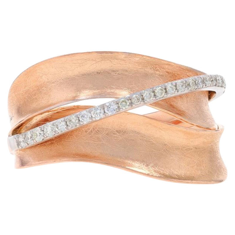 EFFY Diamond Crossover Band - Rose Gold 14k Round Brilliant .18ctw Wave Ring For Sale