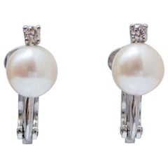 Pearls, Diamonds, 18 Karat White Gold Earrings.