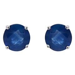 Gin & Grace Clous d'oreilles pour femmes en or blanc 14 carats avec saphir bleu véritable