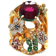 Yellow Gold Rubellite Butterfly Cocktail Ring