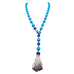 SCAVIA Turquoise Spheres Tanzanite Beads Pearls Necklace