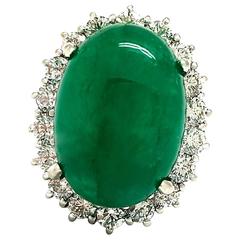 Vintage Emerald Cabochon Cocktail Ring with Diamonds