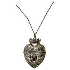 Retro Sterling Silver Heart Locket Pendant Necklace Vinaigrette Foster & Bailey "A"