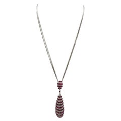 2.00 Carats Drop Pear Shape Diamonds and Ruby Necklace 18k Solid White Gold 21"