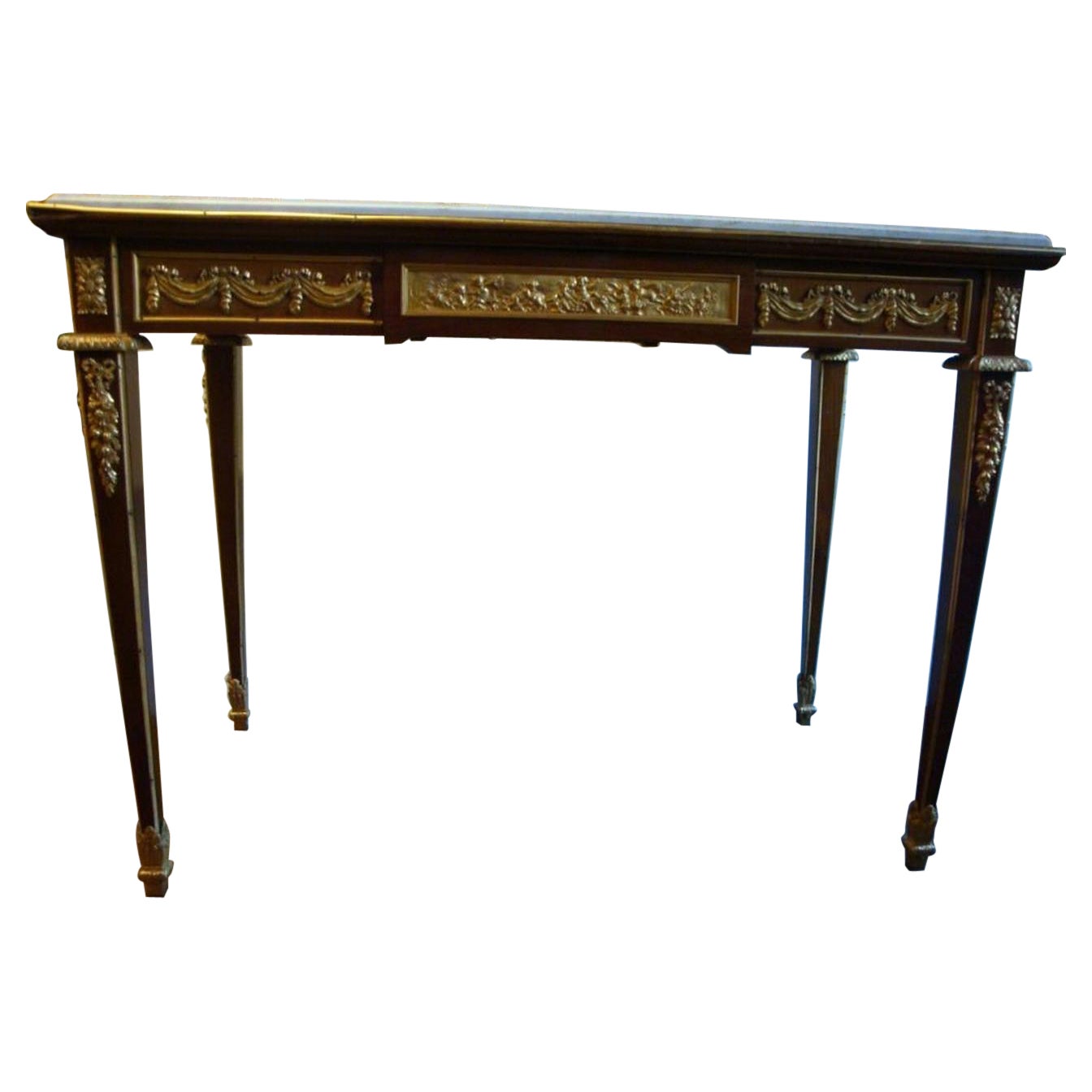  Beautiful Museum Qty 1900s French Ormolu Mounted Mahagony Center Marble Table For Sale