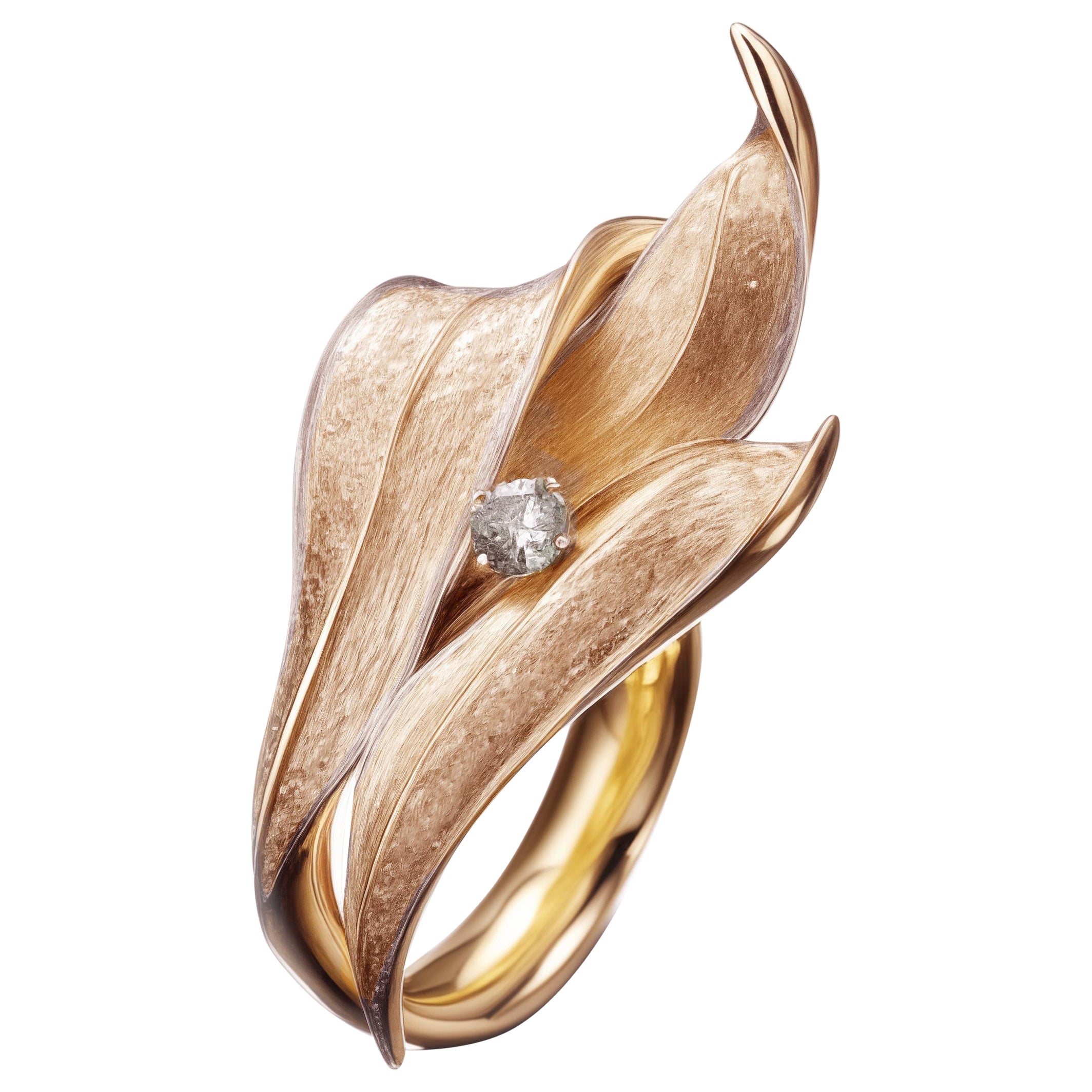 Rose Gold Contemporary Lily of The Valley Engagement Ring with Diamond