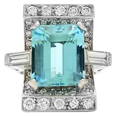 Brilliant Platinum and 9.54-Carat Aquamarine Ring with 1.18cttw Diamonds